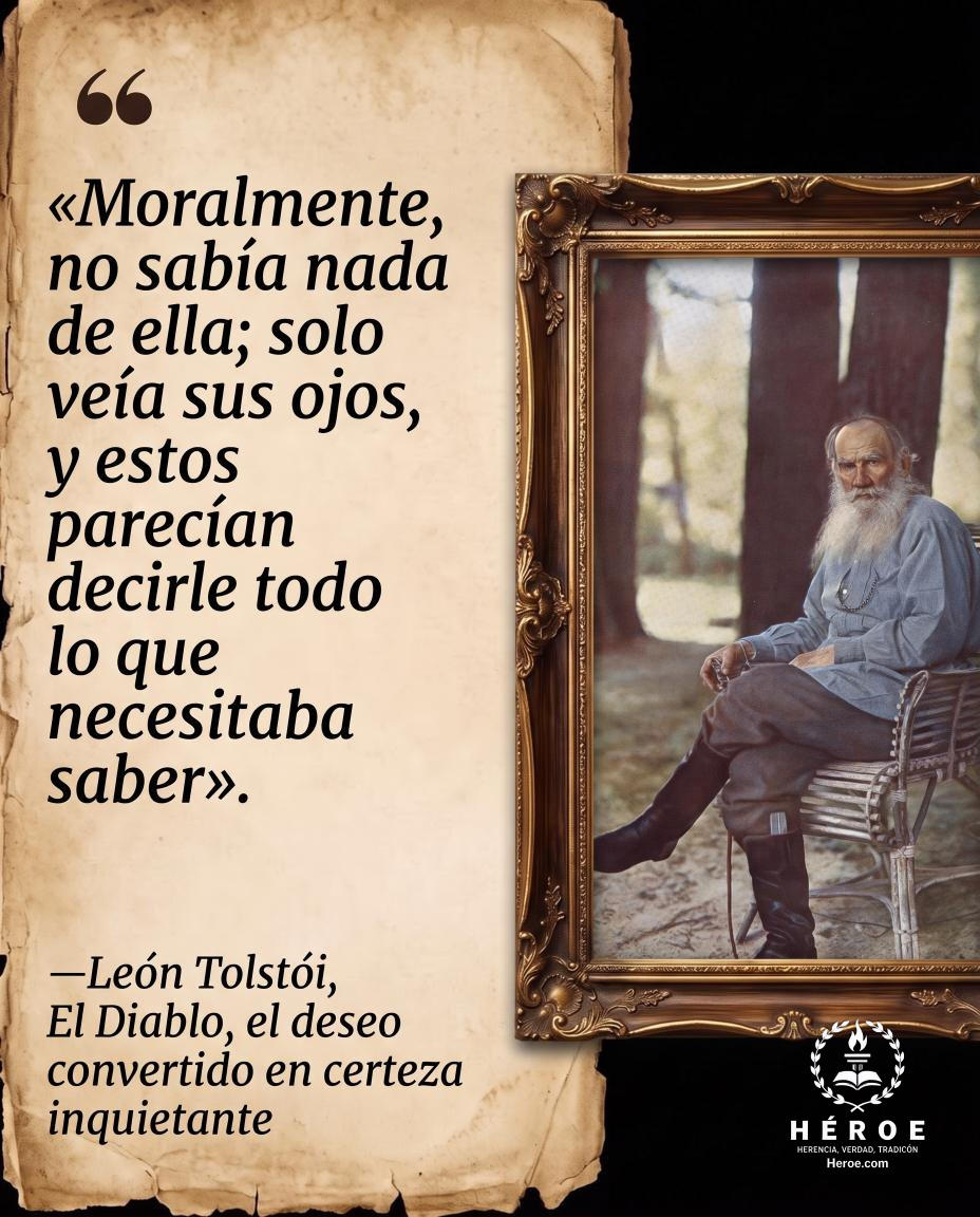 «Moralmente, no sabía nada de ella; solo veía sus ojos, y estos parecían decirle todo lo que necesitaba saber».
—León Tolstói, El Diablo, el deseo convertido en certeza inquietante.