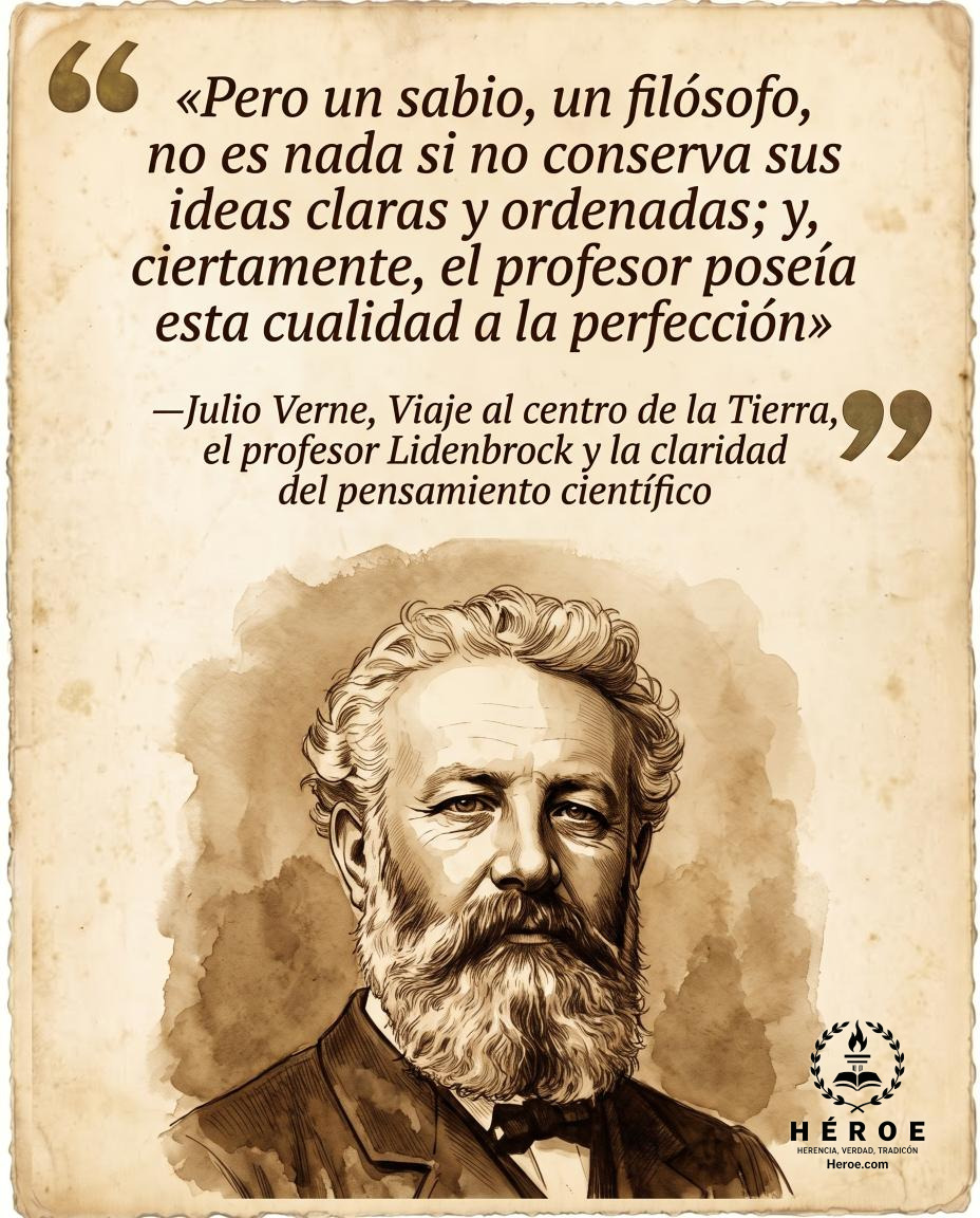 «Pero un sabio, un filósofo, no es nada si no conserva sus ideas claras y ordenadas; y, ciertamente, el profesor poseía esta cualidad a la perfección».
—Julio Verne, Viaje al centro de la Tierra, el profesor Lidenbrock y la claridad del pensamiento cientí