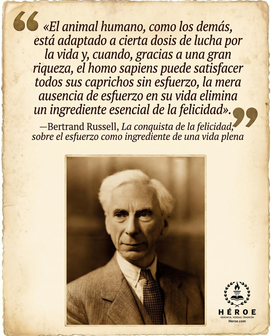«El animal humano, como los demás, está adaptado a cierta dosis de lucha por la vida y, cuando, gracias a una gran riqueza, el homo sapiens puede satisfacer todos sus caprichos sin esfuerzo, la mera ausencia de esfuerzo en su vida elimina un ingrediente e