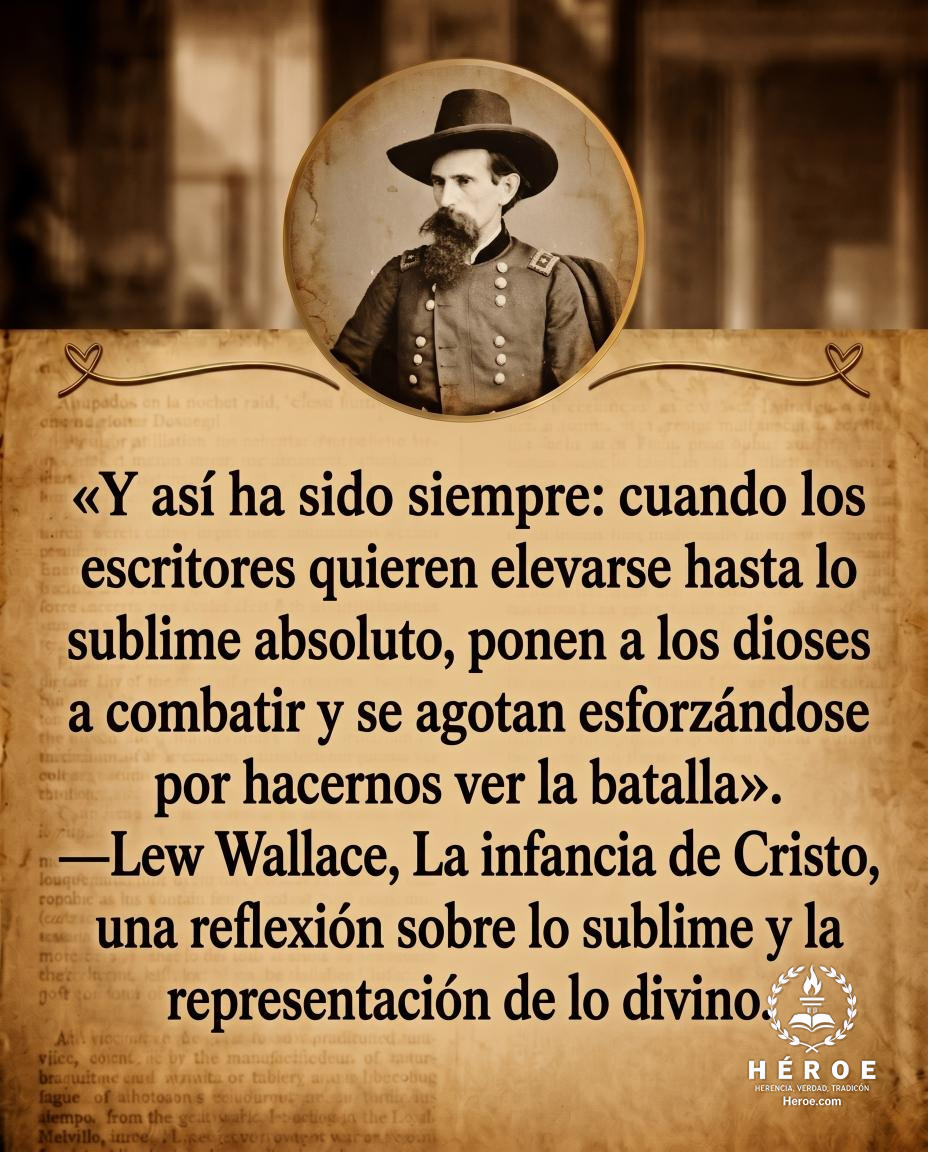 «Y así ha sido siempre: cuando los escritores quieren elevarse hasta lo sublime absoluto, ponen a los dioses a combatir y se agotan esforzándose por hacernos ver la batalla».
—Lew Wallace, La infancia de Cristo, una reflexión sobre lo sublime y la represe