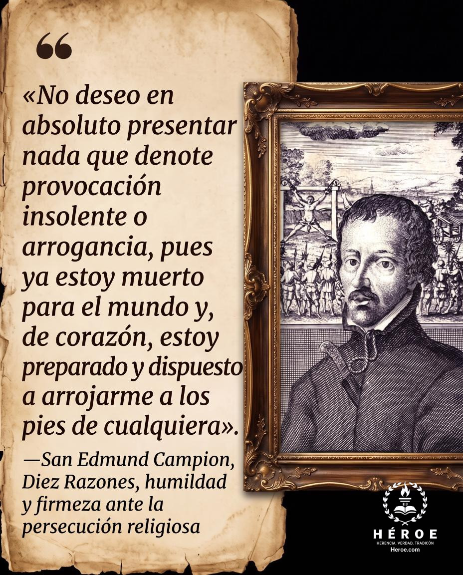 «No deseo en absoluto presentar nada que denote provocación insolente o arrogancia, pues ya estoy muerto para el mundo y, de corazón, estoy preparado y dispuesto a arrojarme a los pies de cualquiera».
—San Edmund Campion, Diez Razones, humildad y firmeza