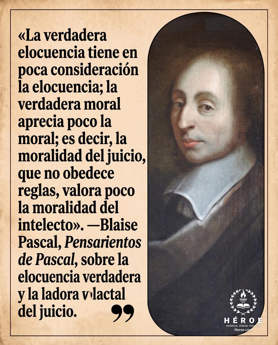 «La verdadera elocuencia tiene en poca consideración la elocuencia; la verdadera moral aprecia poco la moral; es decir, la moralidad del juicio, que no obedece reglas, valora poco la moralidad del intelecto».
—Blaise Pascal, Pensamientos de Pascal, sobre