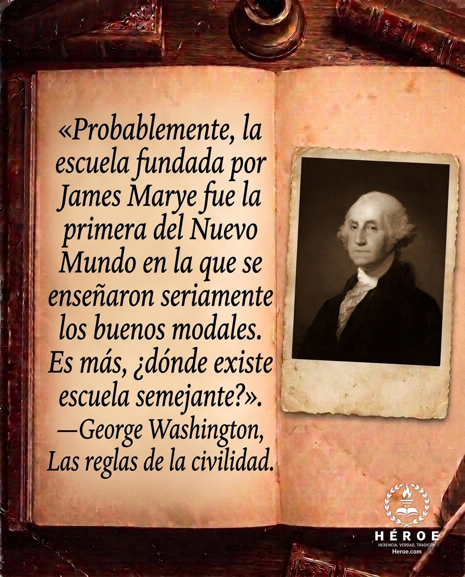 «Probablemente, la escuela fundada por James Marye fue la primera del Nuevo Mundo en la que se enseñaron seriamente los buenos modales. Es más, ¿dónde existe hoy una escuela semejante?».
—George Washington, Las reglas de la civilidad.