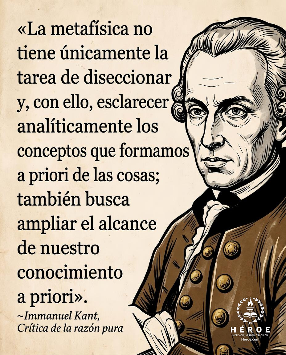 «La metafísica no tiene únicamente la tarea de diseccionar y, con ello, esclarecer analíticamente los conceptos que formamos a priori de las cosas; también busca ampliar el alcance de nuestro conocimiento a priori».
—Immanuel Kant, Crítica de la razón pur