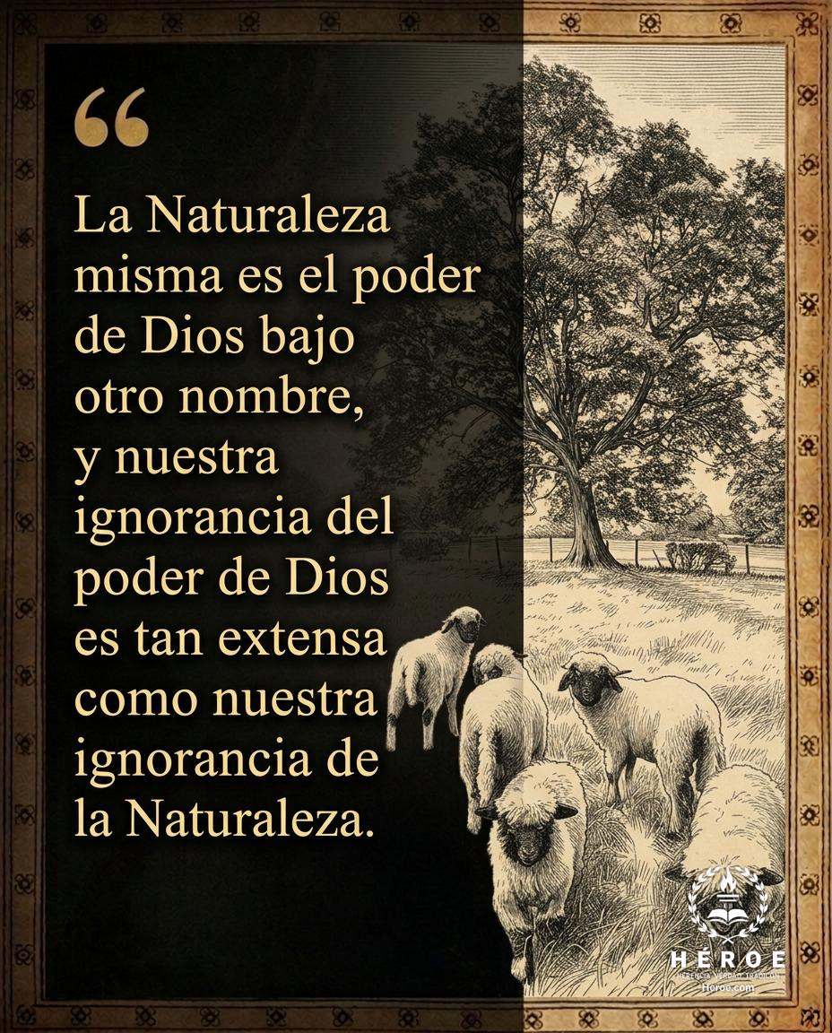 La Naturaleza misma es el poder de Dios bajo otro nombre, y nuestra ignorancia del poder de Dios es tan extensa como nuestra ignorancia de la Naturaleza.